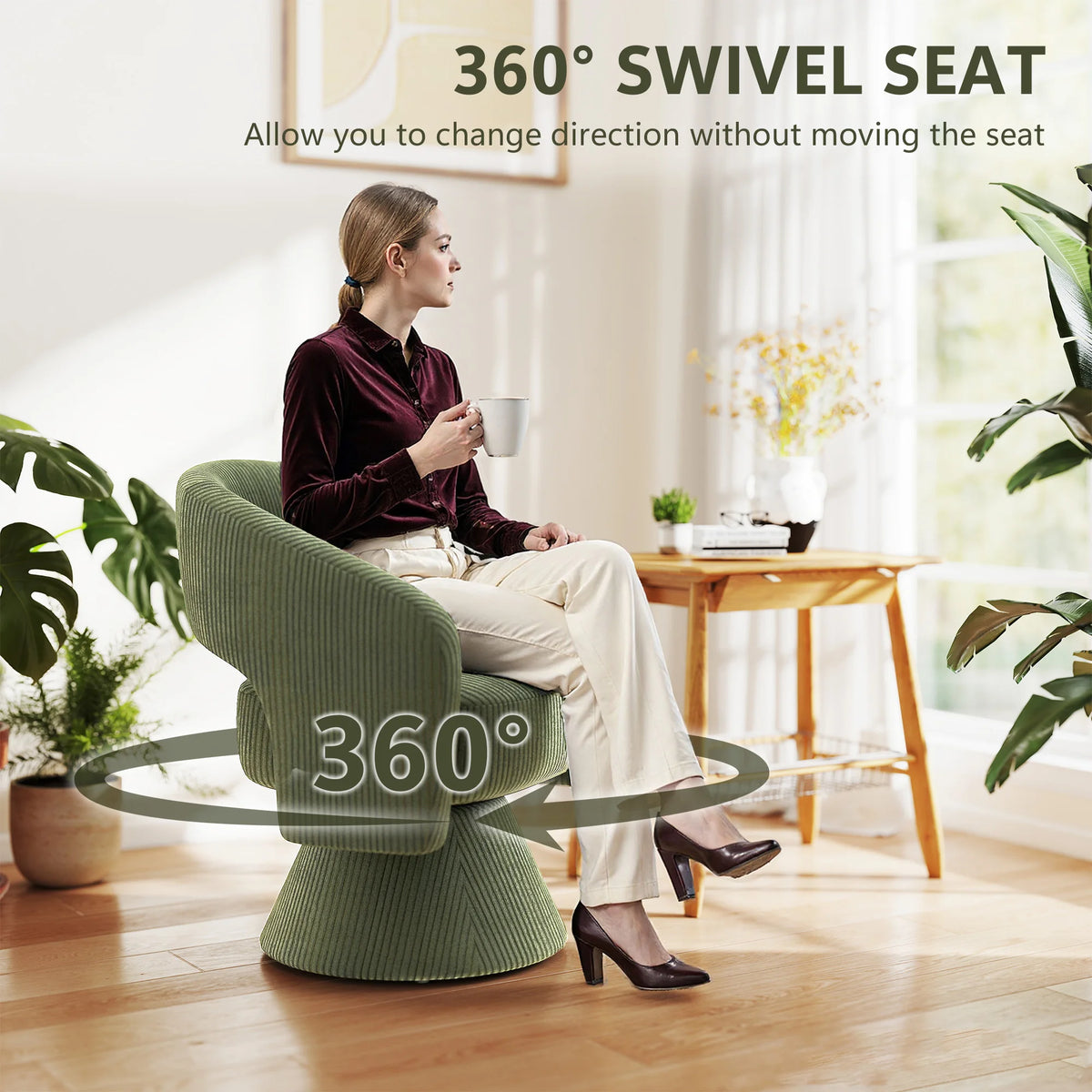 Merrowyn Green Corduroy Swivel Chair