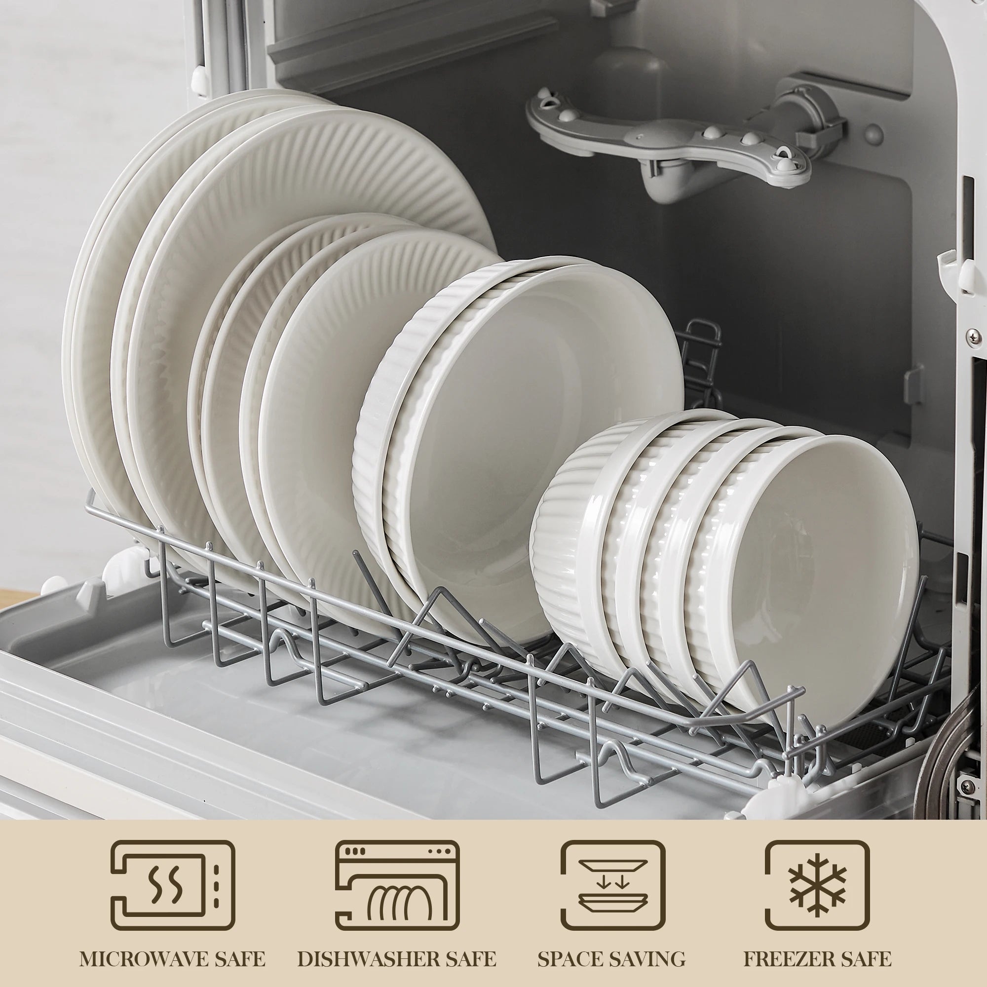 MALACASA LEILA Porcelain Dinnerware Set – White or White with Black Rim, 12–32 Pieces