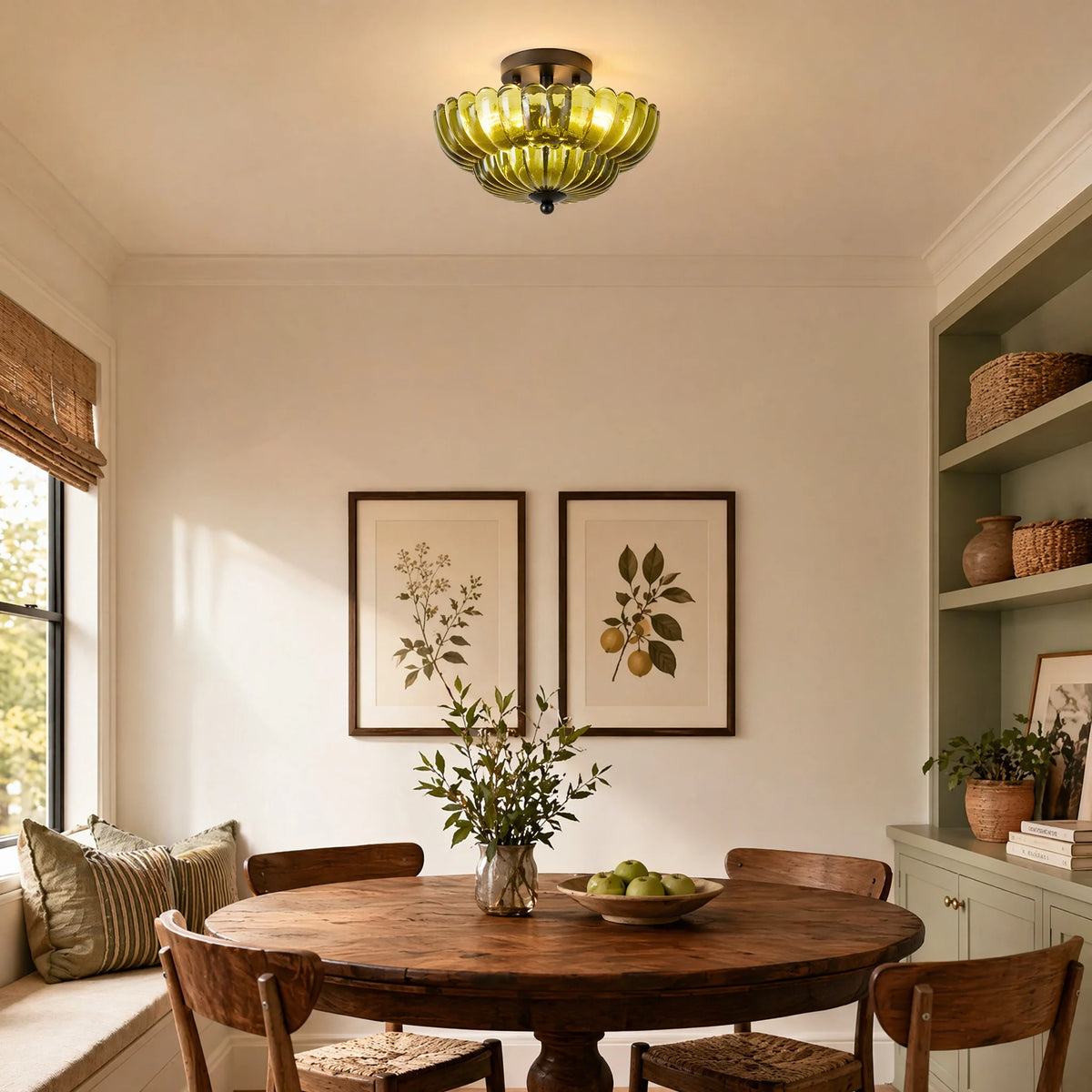 Florwick Green Glass Ceiling Light