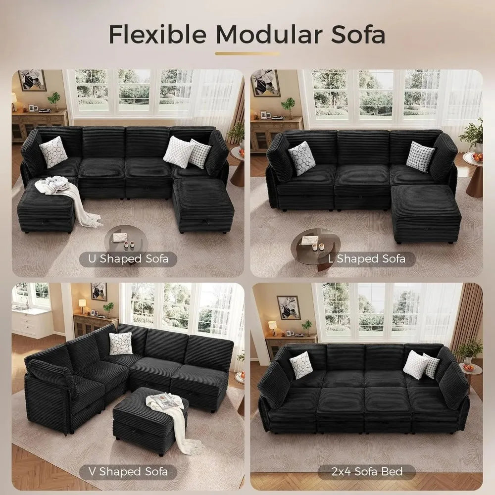 Sylvellen modular sofa layout collage with different seating and ottoman arrangements