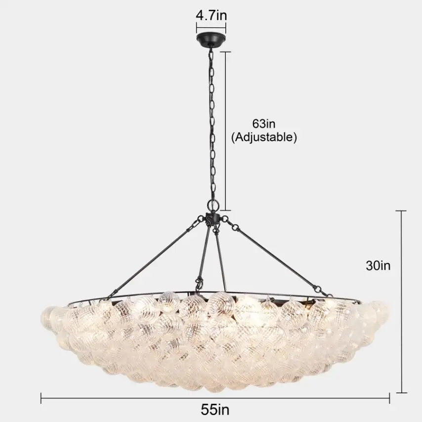 Chandelier with dimensions indicated on a white background