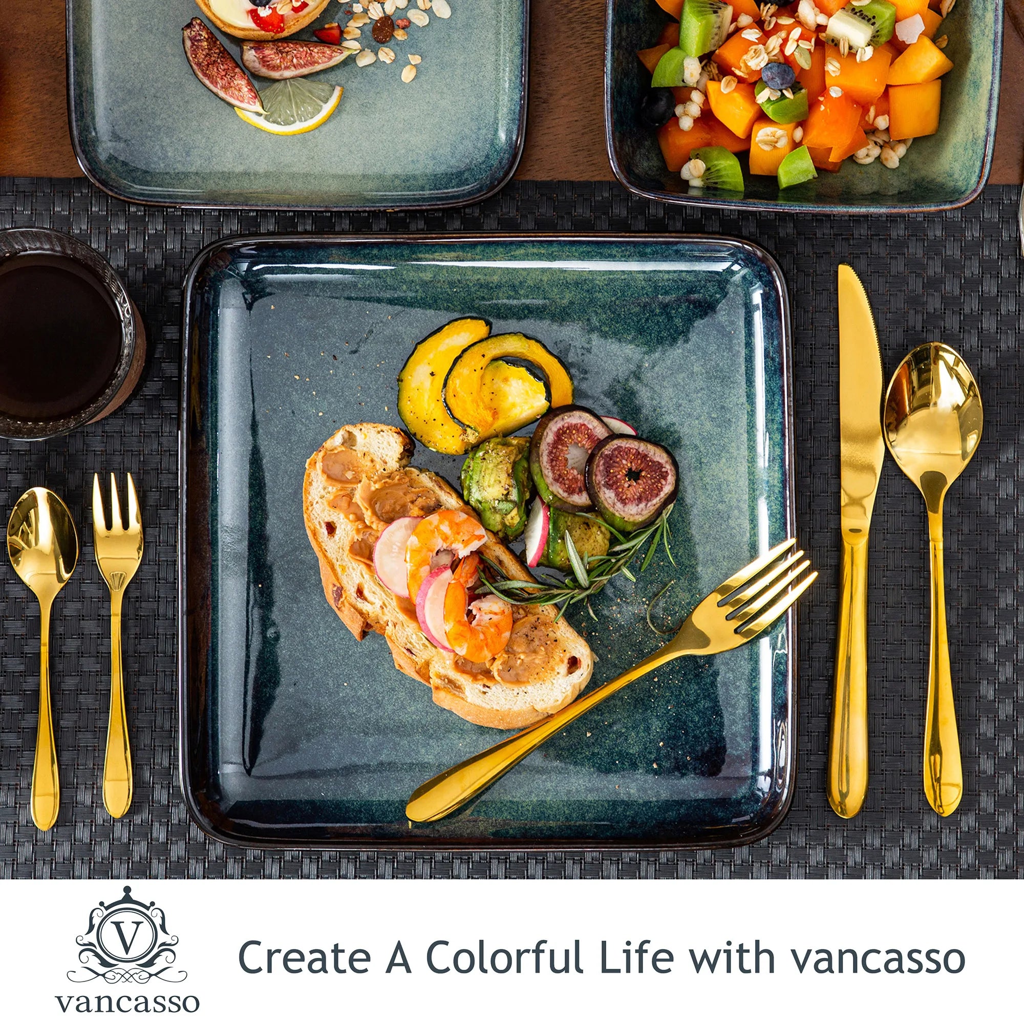 VANCASSO Stern 16-Piece Ceramic Dinnerware Set - Gradient Kiln Change Glaze