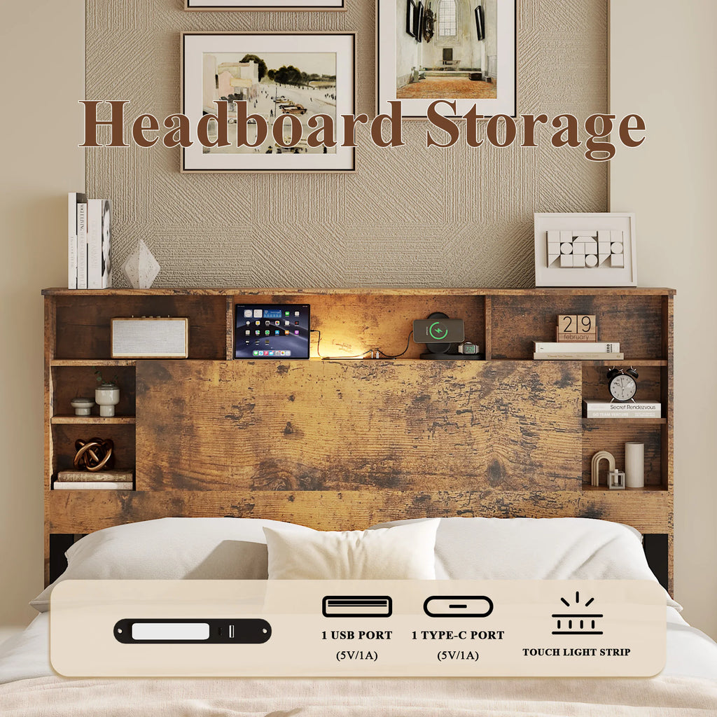 Merehaven Storage Platform Bed with LED Headboard