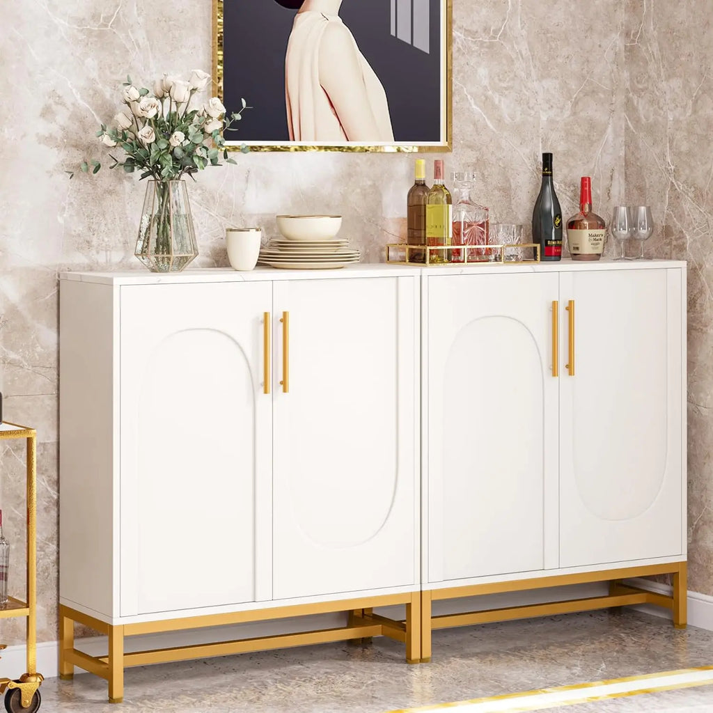 Lucy White & Gold Arched Door Buffet Cabinet