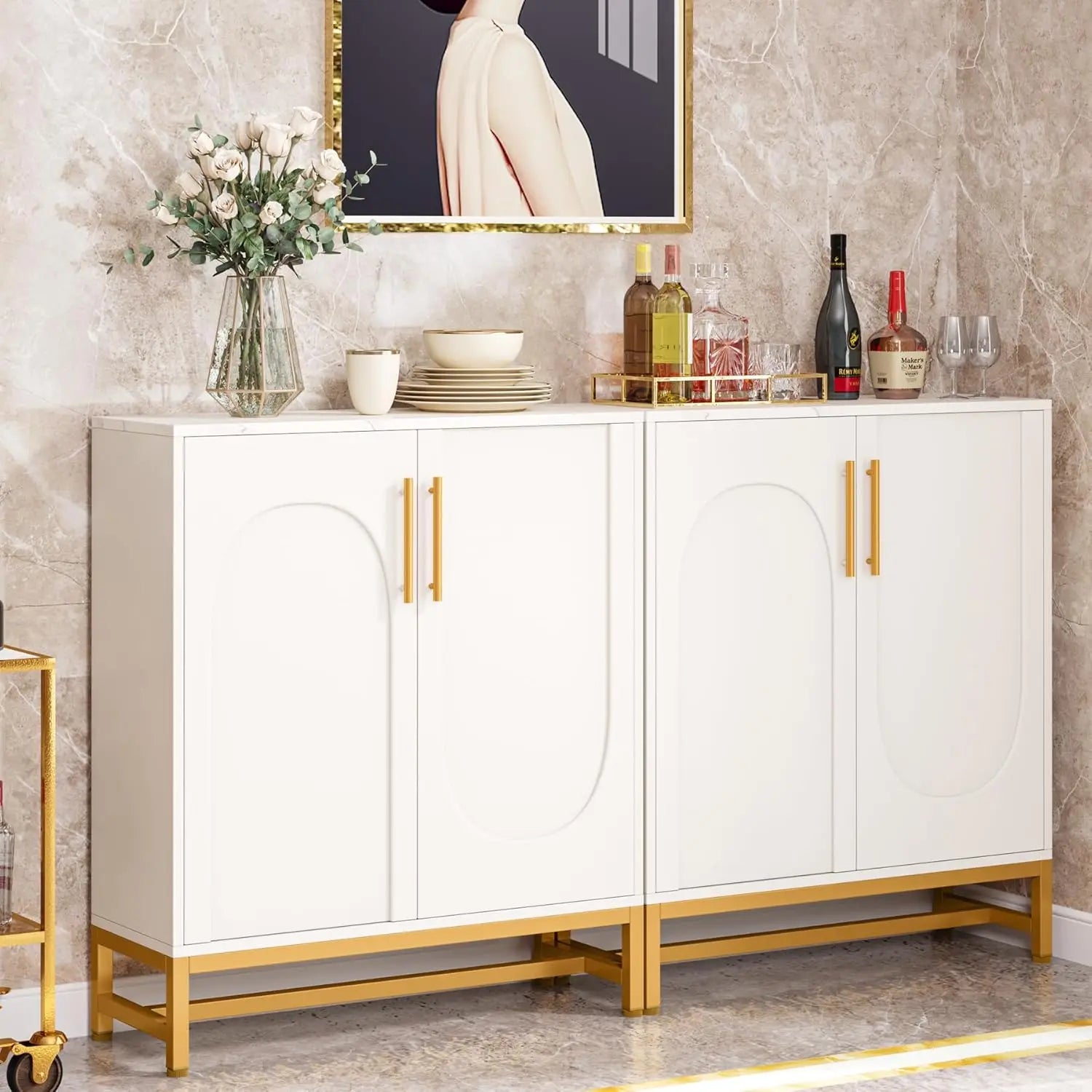 Lucy White & Gold Arched Door Buffet Cabinet
