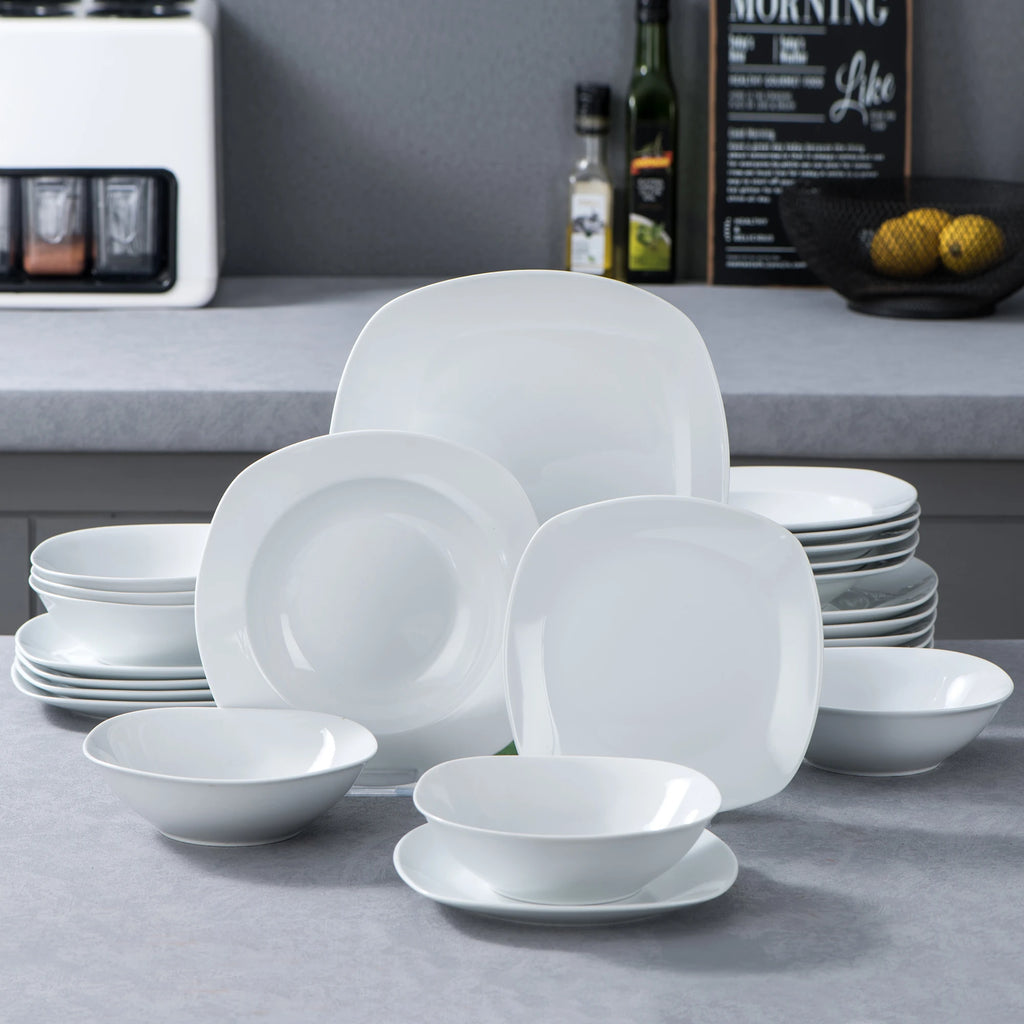 MALACASA Elisa White Porcelain Dinnerware Set – 24 Pieces, Service for 6