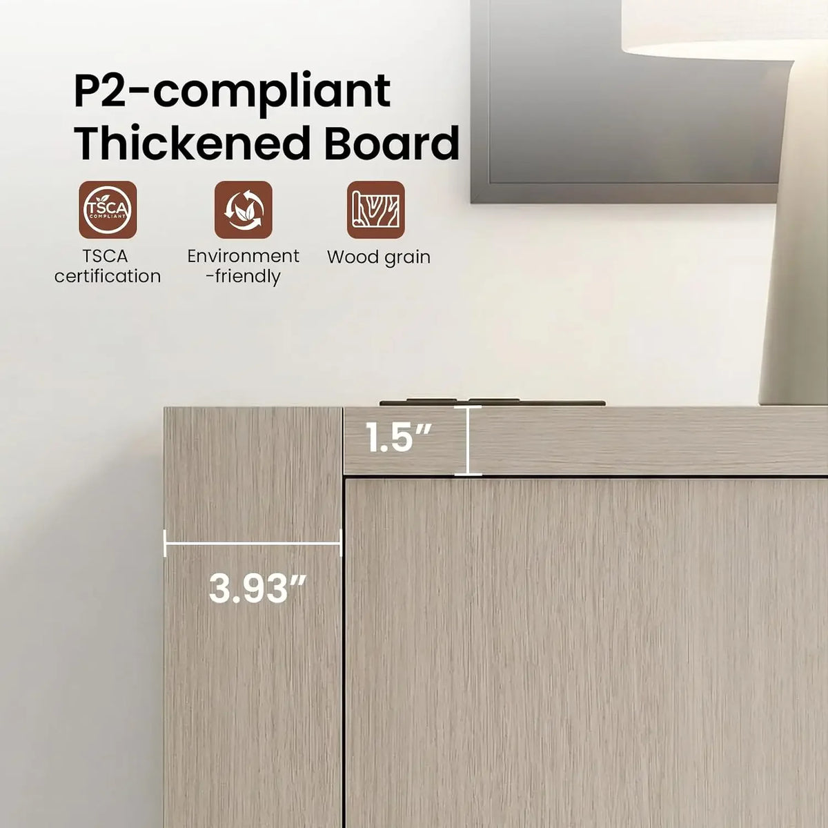 Mellorin top-edge detail labeled 1.5 inches with a 3.93-inch front-upright reference.