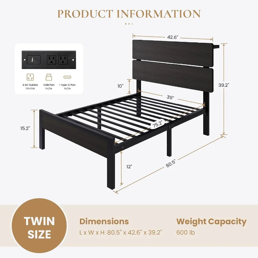 Twin bed measurement guide with 39-inch mattress-platform width and 12-inch clearance