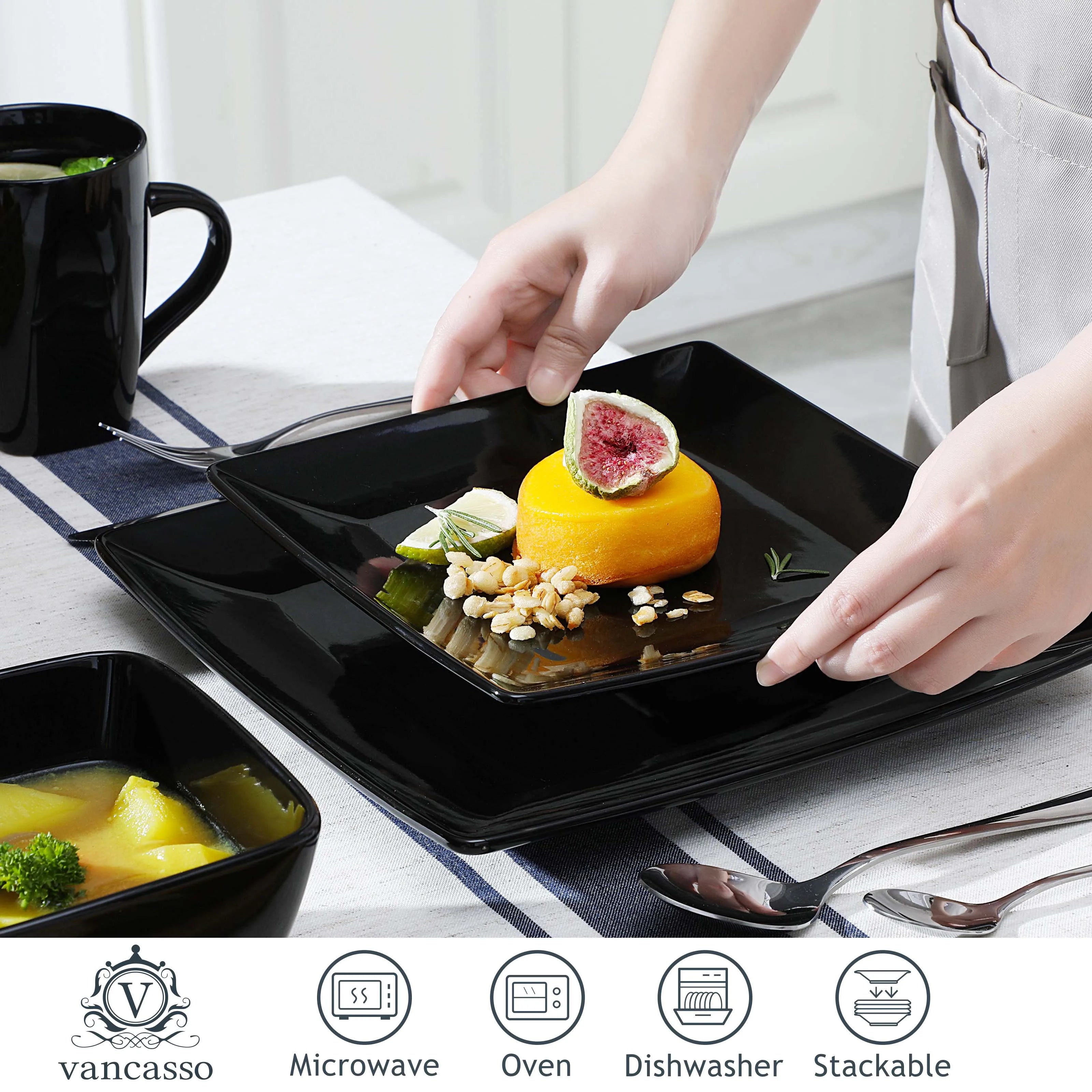 Vancasso SOHO Series Square Black Dinnerware Set