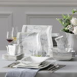 Load image into Gallery viewer, MALACASA Flora Gray &amp; White Marble Porcelain Dinnerware Set – 30/60 Pieces
