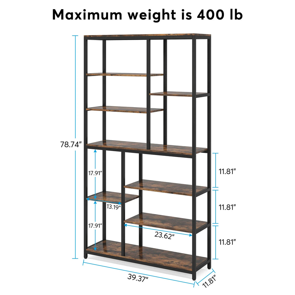Bookshelf with dimensions and weight capacity on a white background