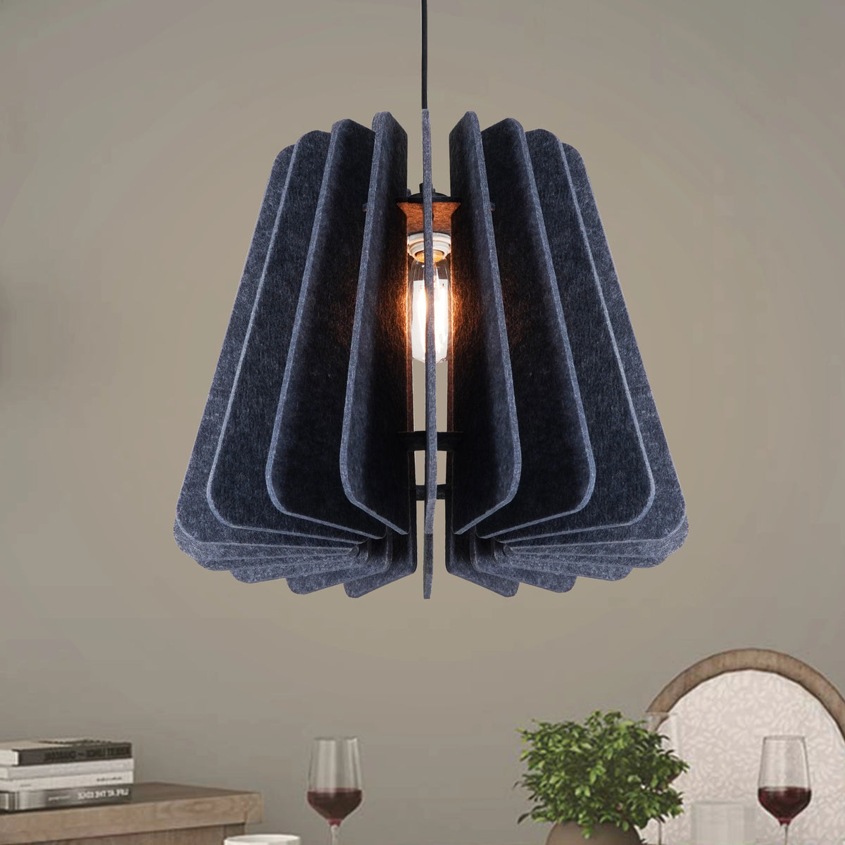 Folded Halo Felt Pendant – Slate