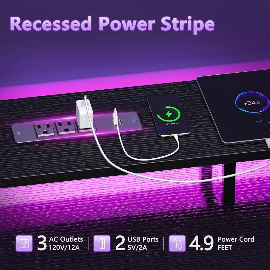 Built-in charging outlets and USB ports on the raised shelf