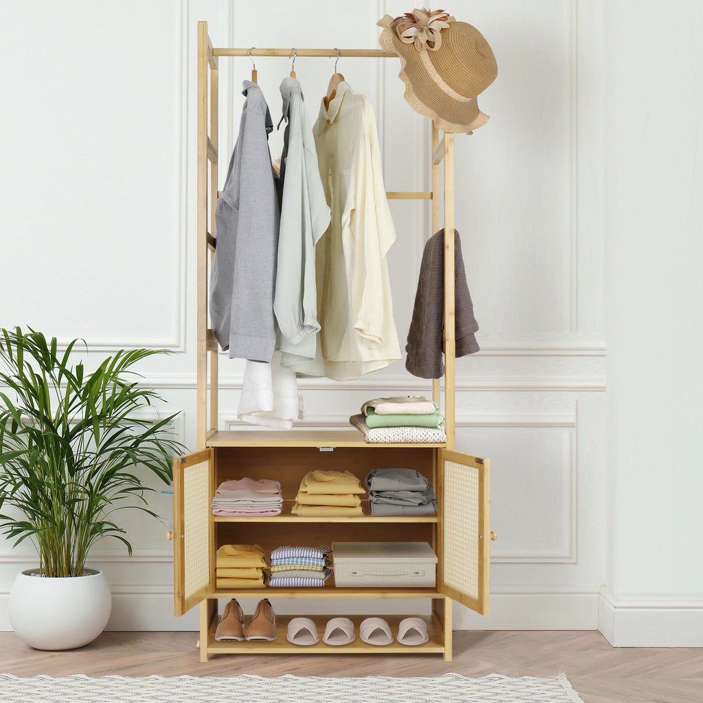 Bramwell Bamboo Garment Rack with Cabinet