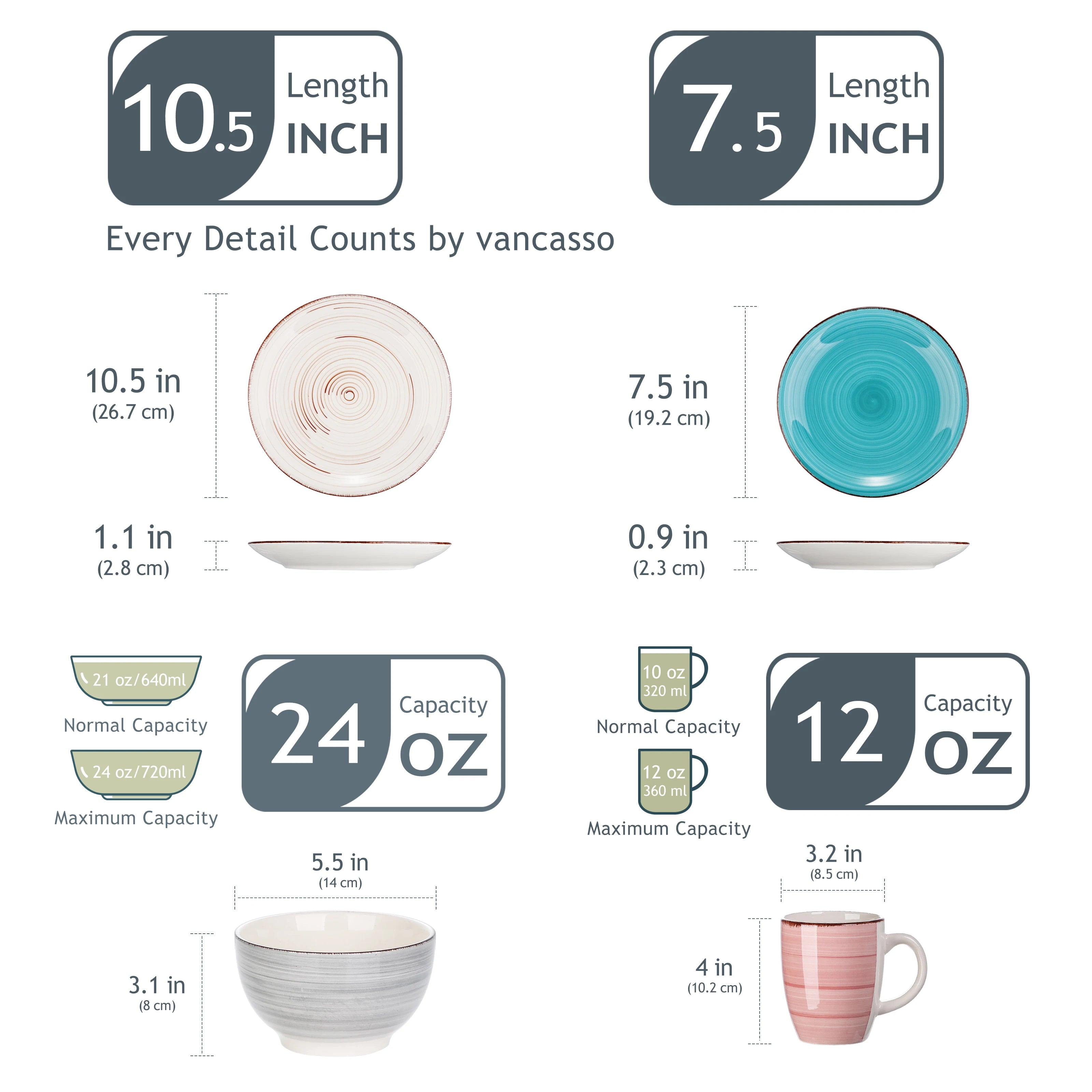 VANCASSO Bella Multicolor Stoneware Dinnerware Set – 16/32/48 Pieces
