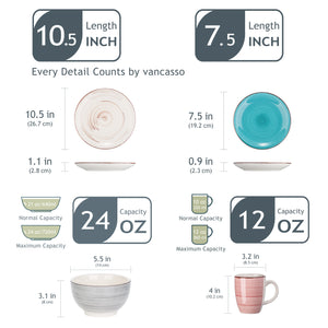VANCASSO Bella Multicolor Stoneware Dinnerware Set – 16/32/48 Pieces