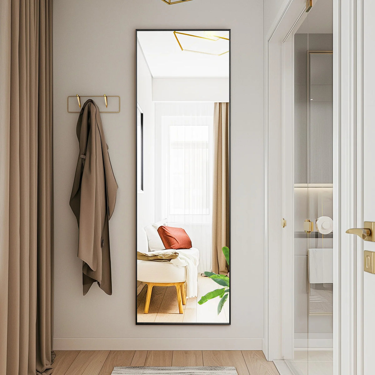 Sageecho rectangular Black full-length mirror mounted vertically in an entryway