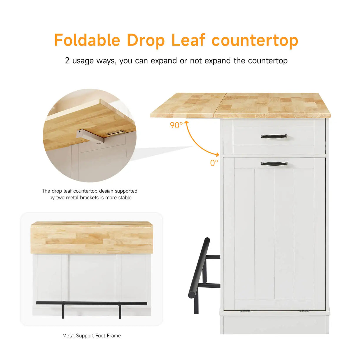 Sablecharm drop leaf in raised and lowered positions with metal brackets and footrest frame