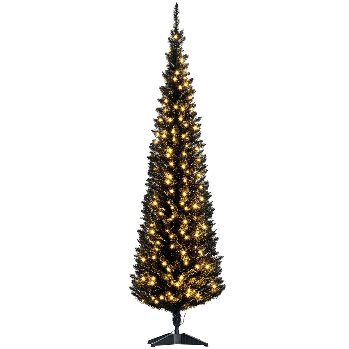 Noirbeam slim black pencil Christmas tree with warm white LED lights
