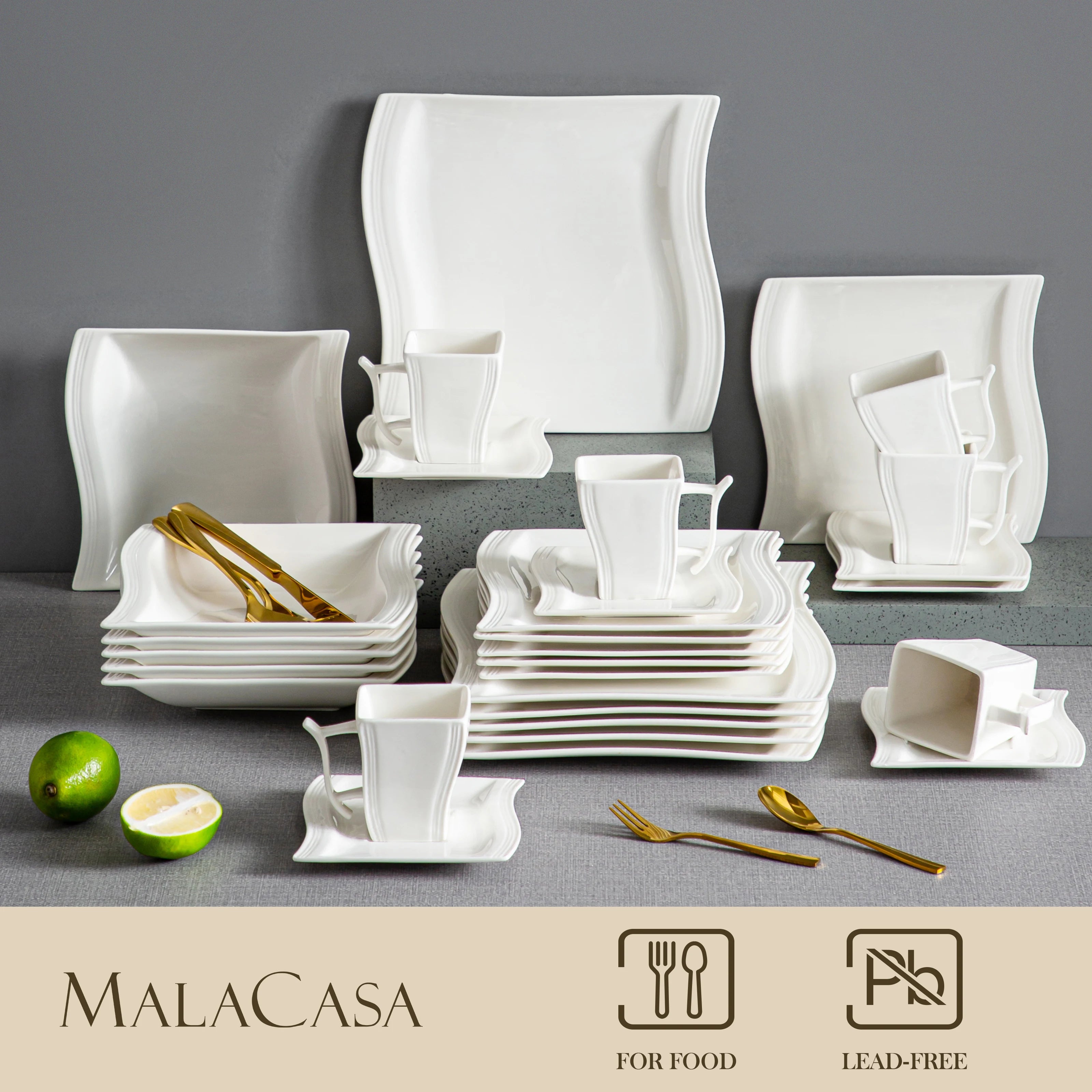 MALACASA Flora White Porcelain Dinnerware Set – 30/60 Pieces