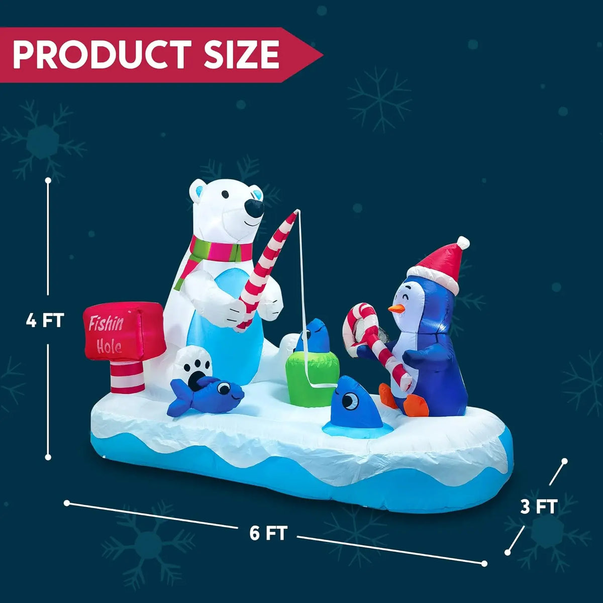 Frostfin dimension graphic showing 6 feet long, 3 feet deep and 4 feet high.
