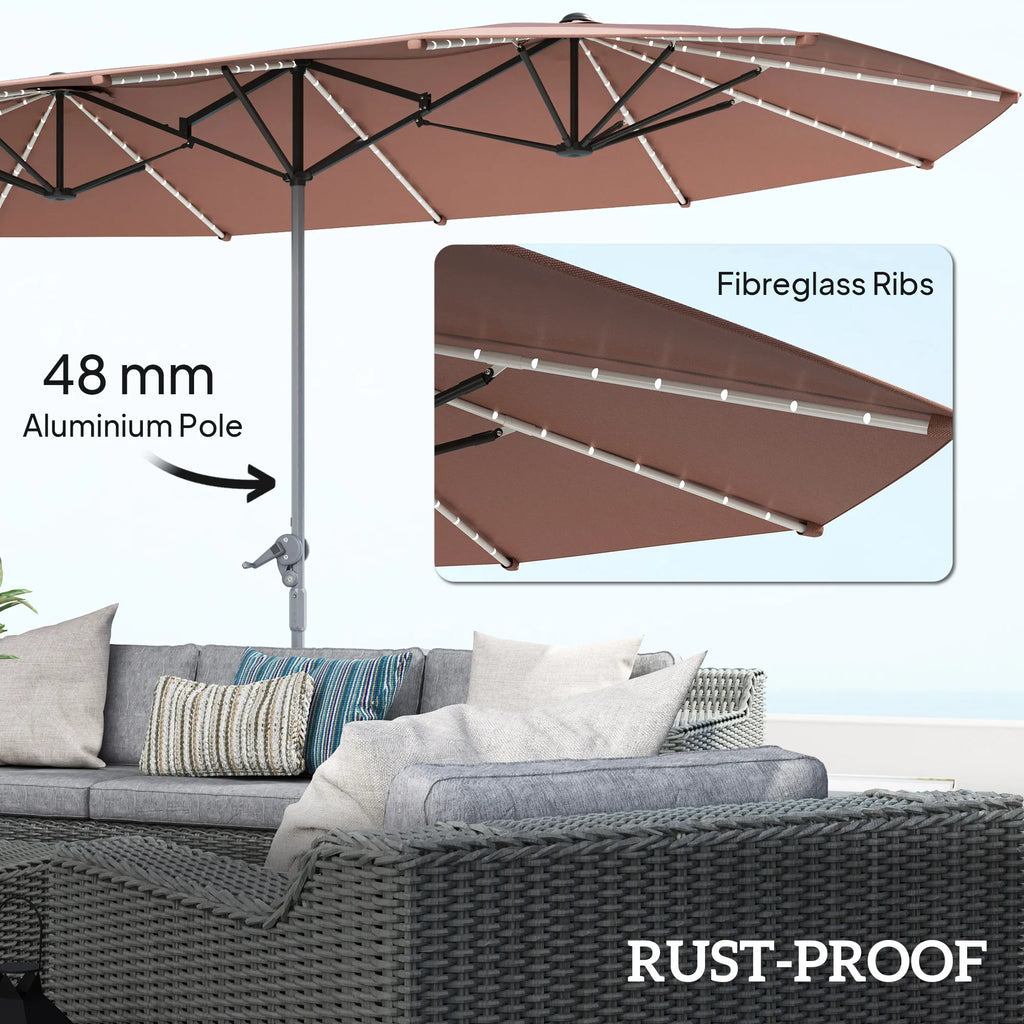 Serenvale 15' Solar LED Double-Sided Patio Umbrella – Tan