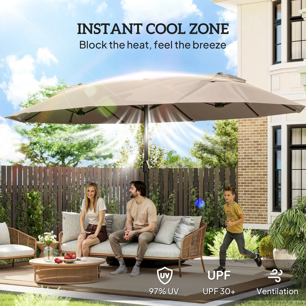 Caspian 15' Double-Sided Patio Umbrella – Coffee