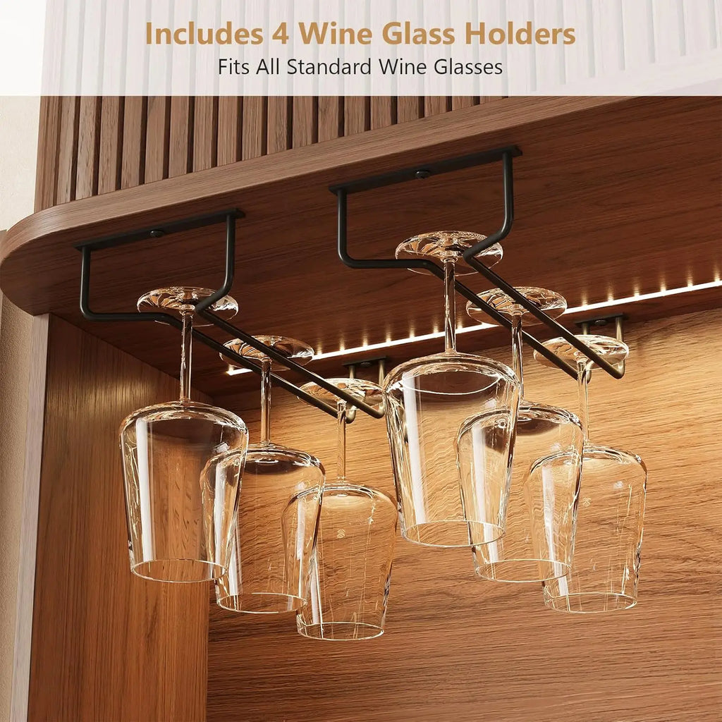 Sablenote brown cabinet stemware-holder detail beneath the upper cabinet.