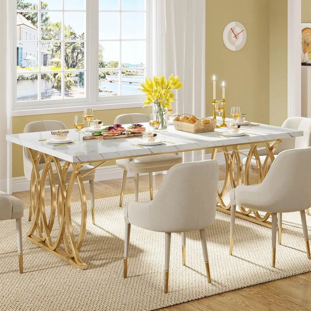 Modern Dining Table with Faux Marble Top
