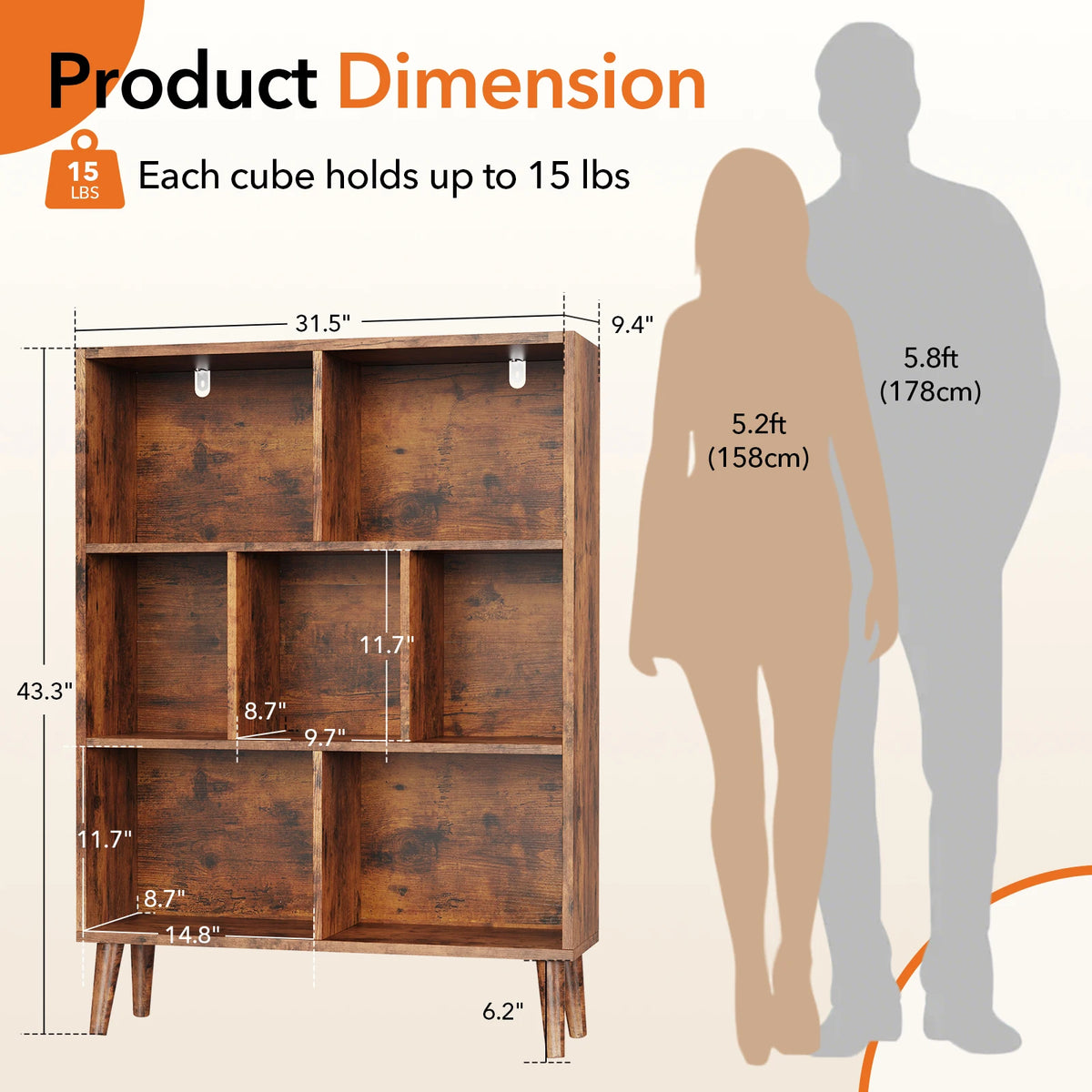 Pearlarc 3-Tier 7-Cube Bookcase