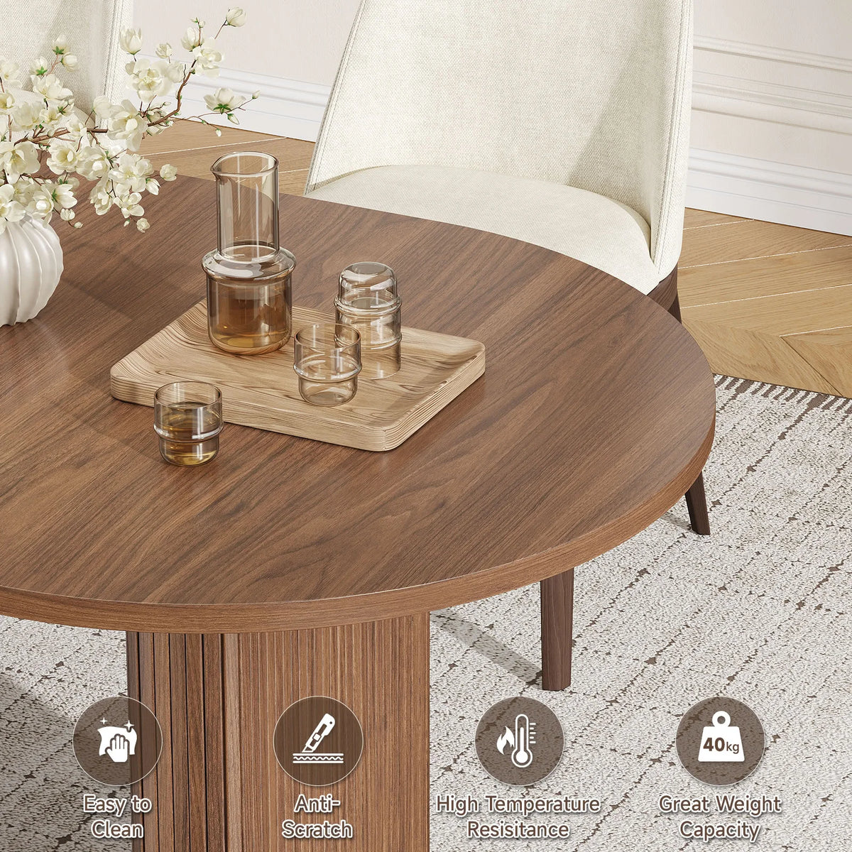 Duskhalo Brown tabletop feature graphic with wipe-clean illustrations and an approximately 88 lbs tabletop load label.