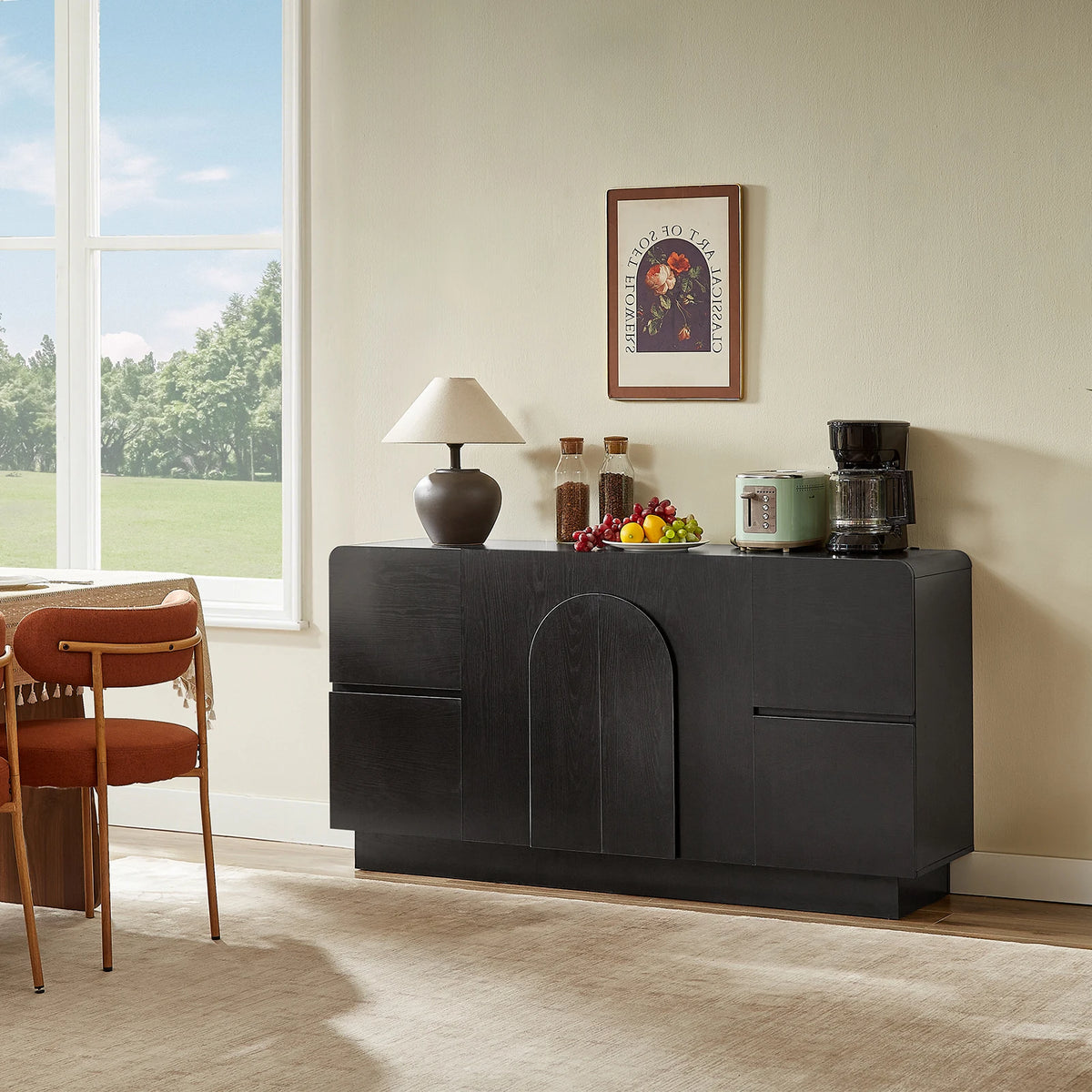 Compact Black Pearlrise two-door cabinet without drawers