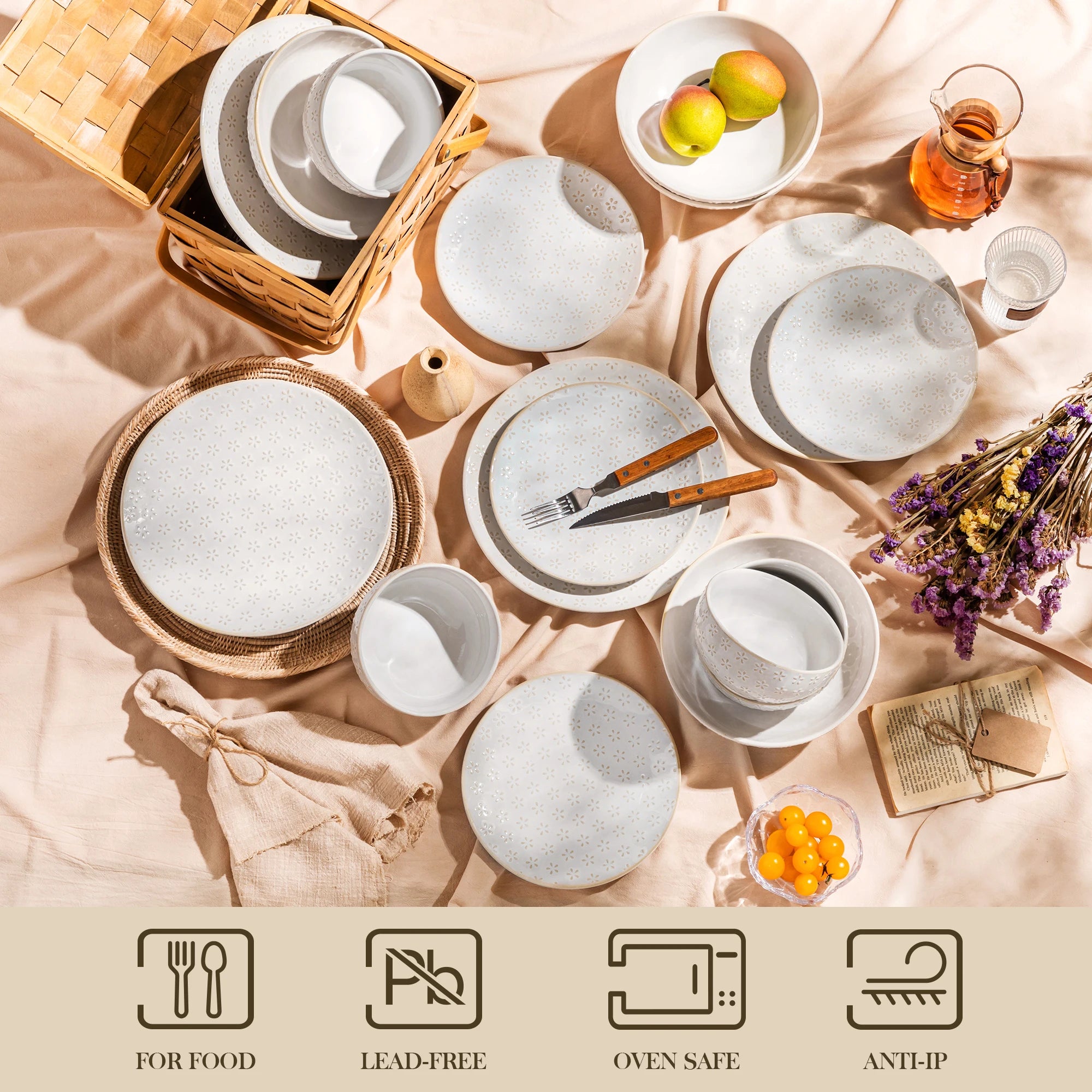 MALACASA Lydia Antique White Stoneware Dinnerware Set – 16/32 Pieces