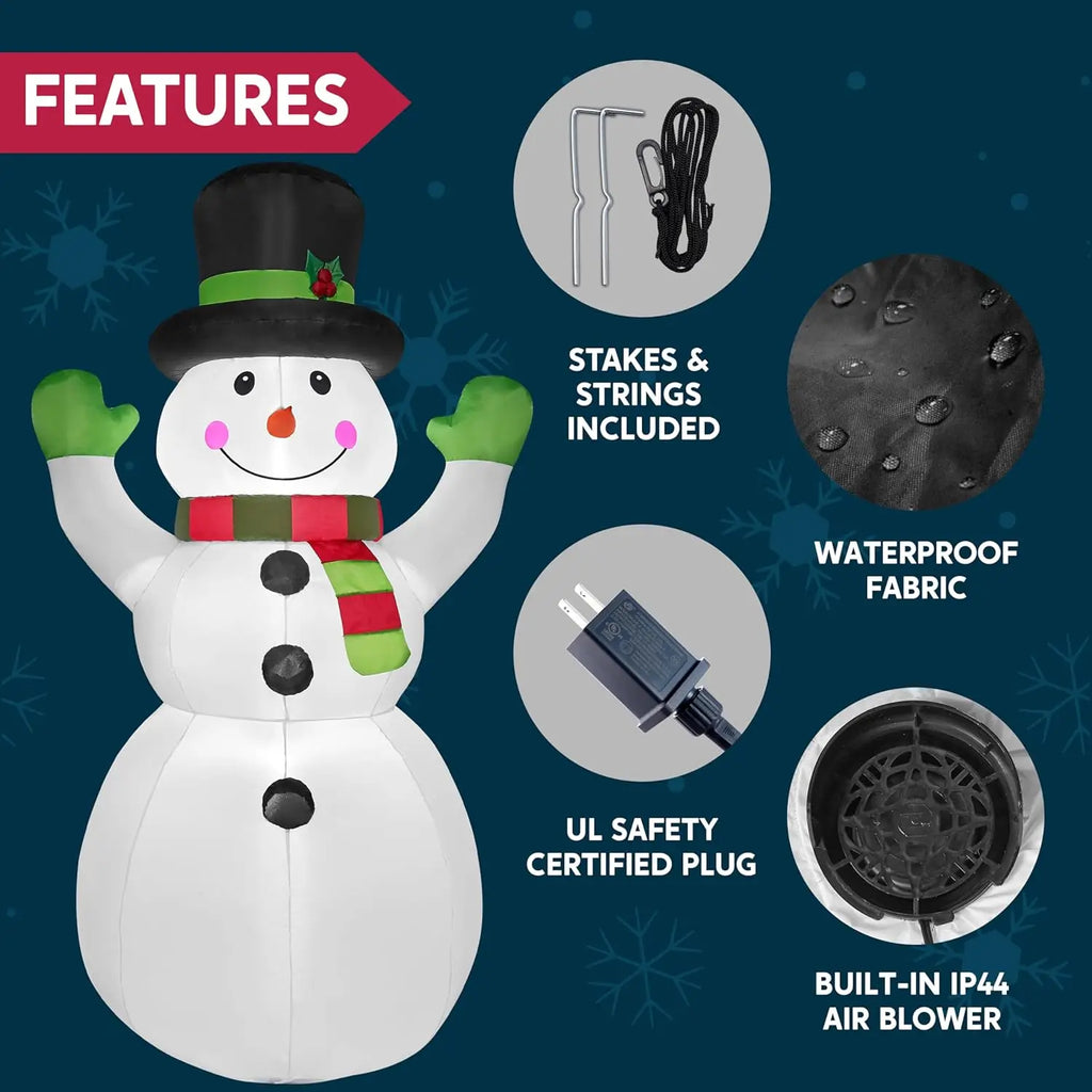Hollymitt inflatable fabric, built-in blower, power adapter and ground-anchoring accessories.