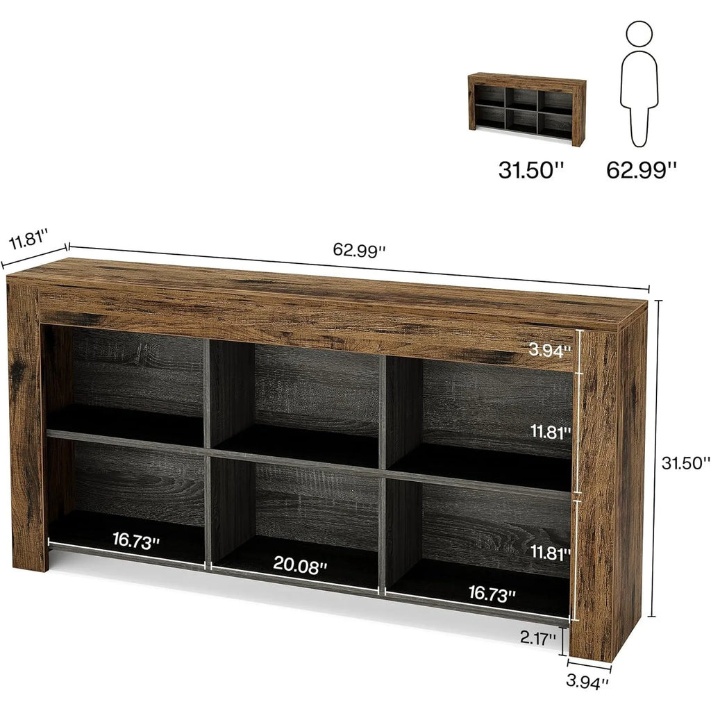 Wooden console table with dimensions labeled on a white background