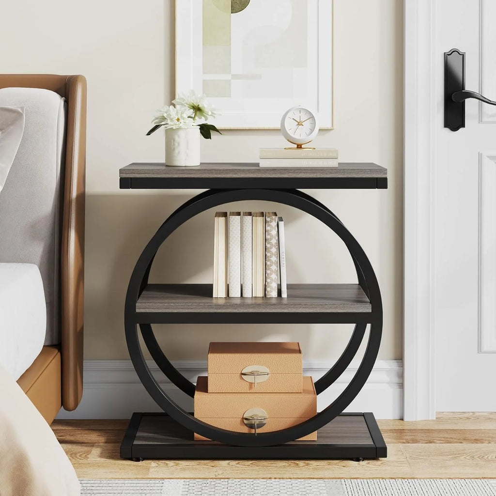 Alden Round Frame End Table with Storage Shelf