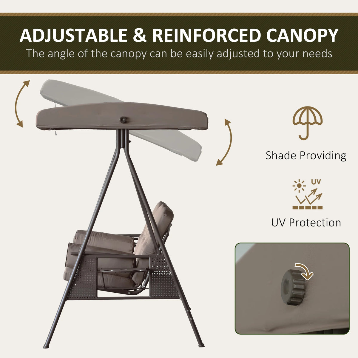 Arcshade Three-Seat Canopy Swing - Brown