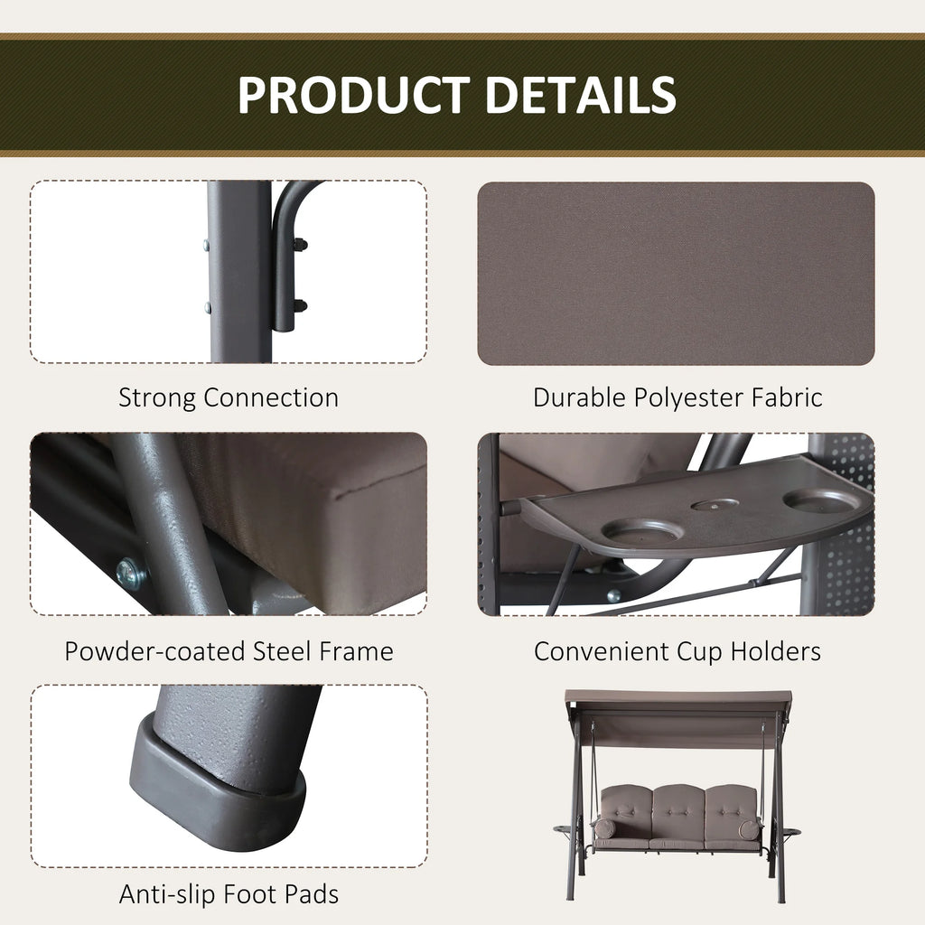 Arcshade Three-Seat Canopy Swing - Brown