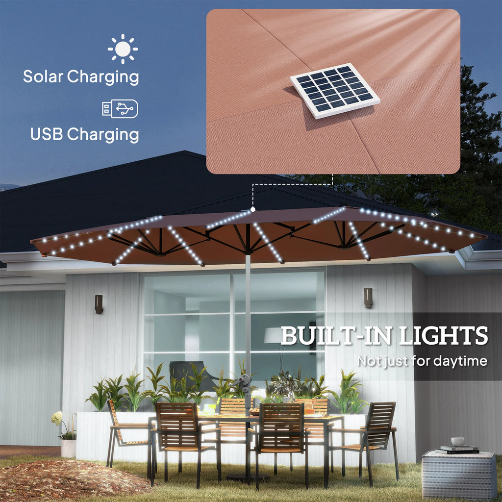 Serenvale 15' Solar LED Double-Sided Patio Umbrella – Tan