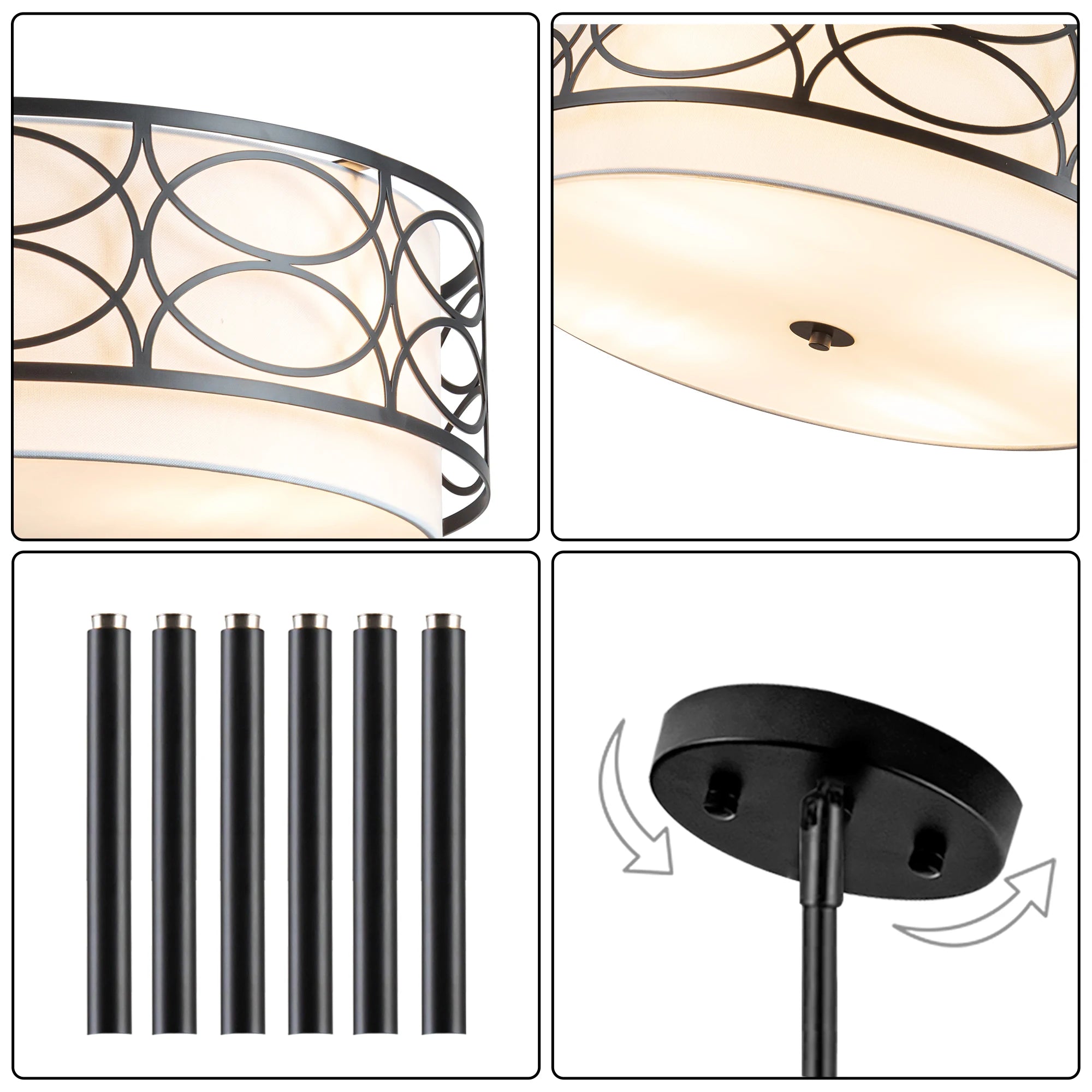 Noirwell 3-Light Black Drum Chandelier