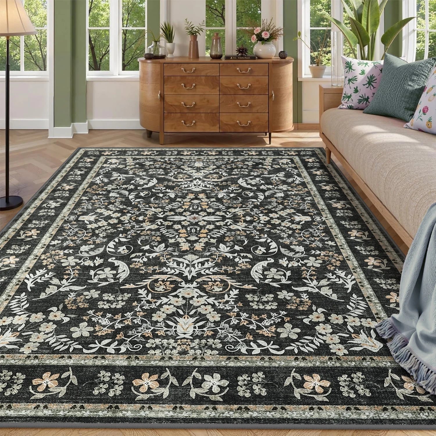 Vireya Washable Floral Area Rug