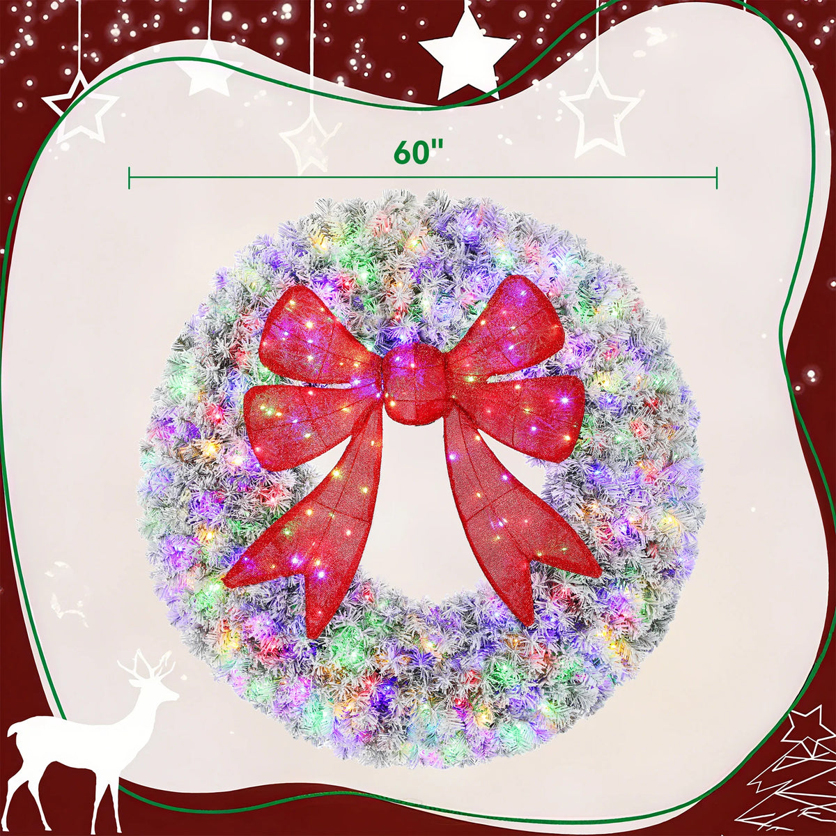 Frostbow wreath dimension image showing a 60-inch diameter