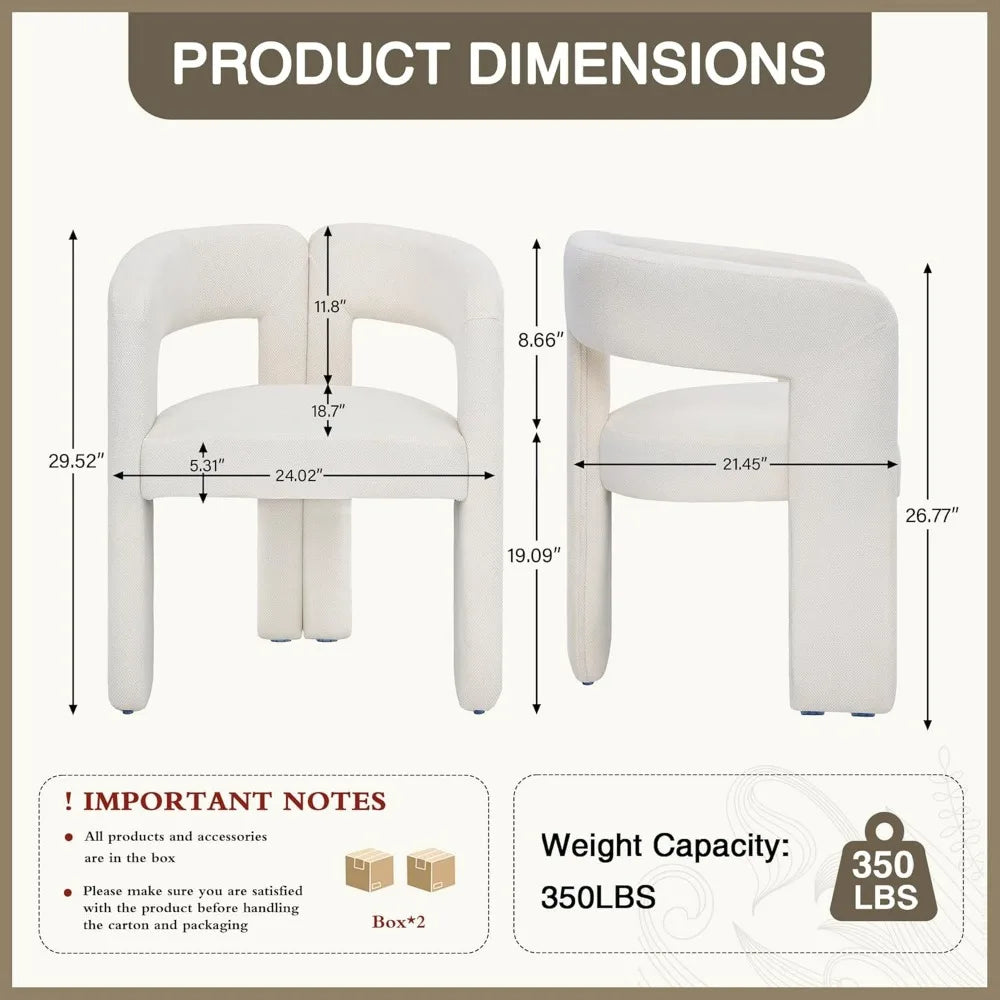 Dimensions of a white chair with measurements and weight capacity details.