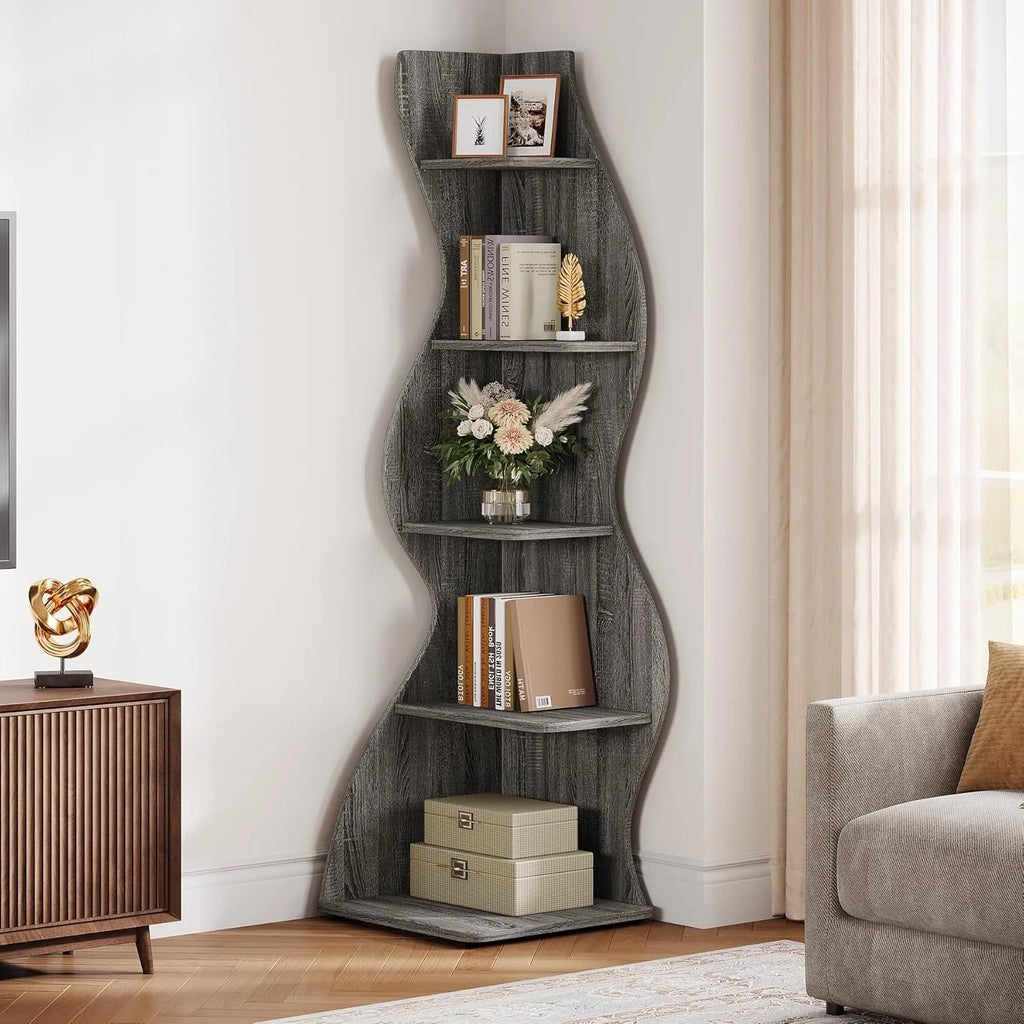 Wavy Sculptural Corner Bookshelf