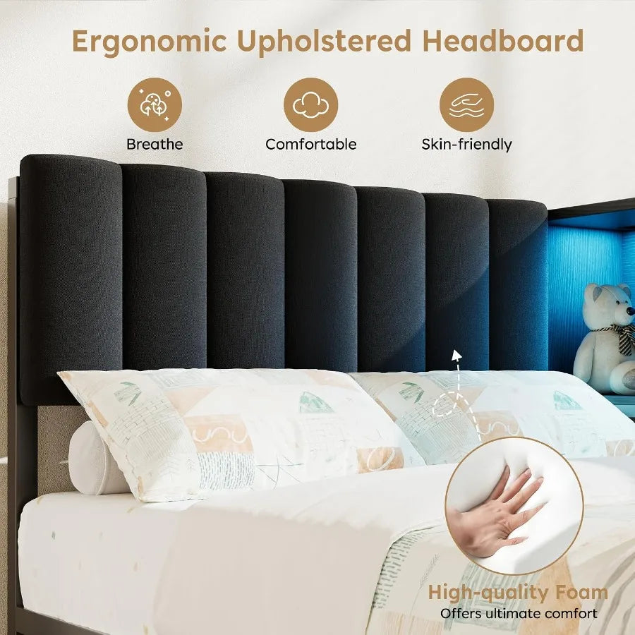 Channel-upholstered headboard close-up with foam padding graphic
