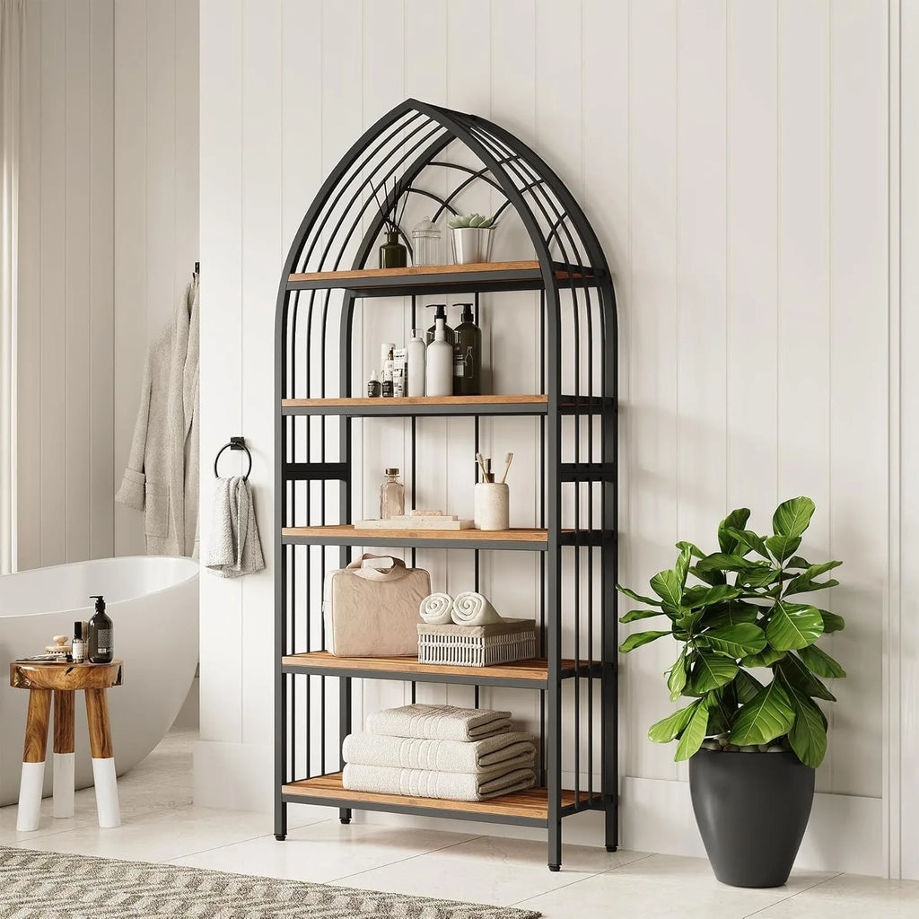 Arched Metal Bookshelf with Open Shelves