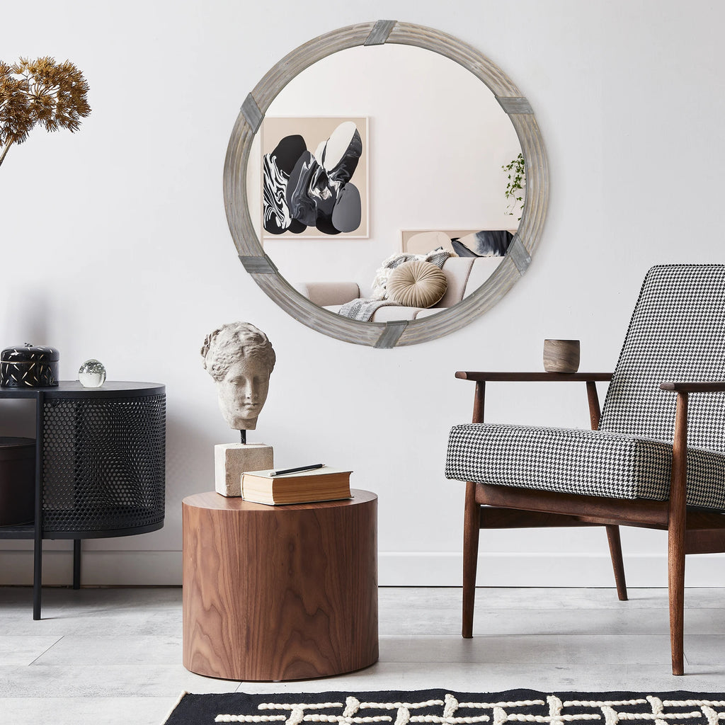 Lioren Round Wood Wall Mirror