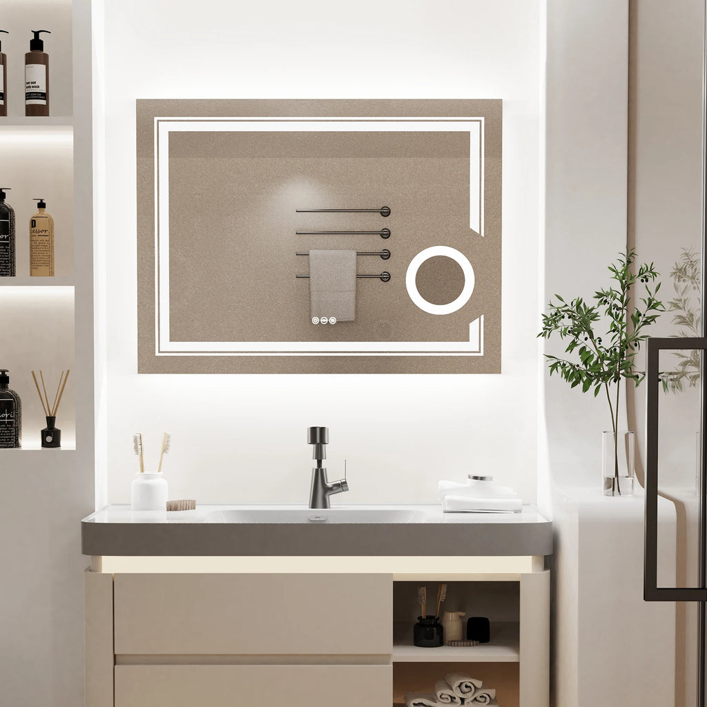 LED Smart Bathroom Mirror with 3X Magnifier, Anti-Fog