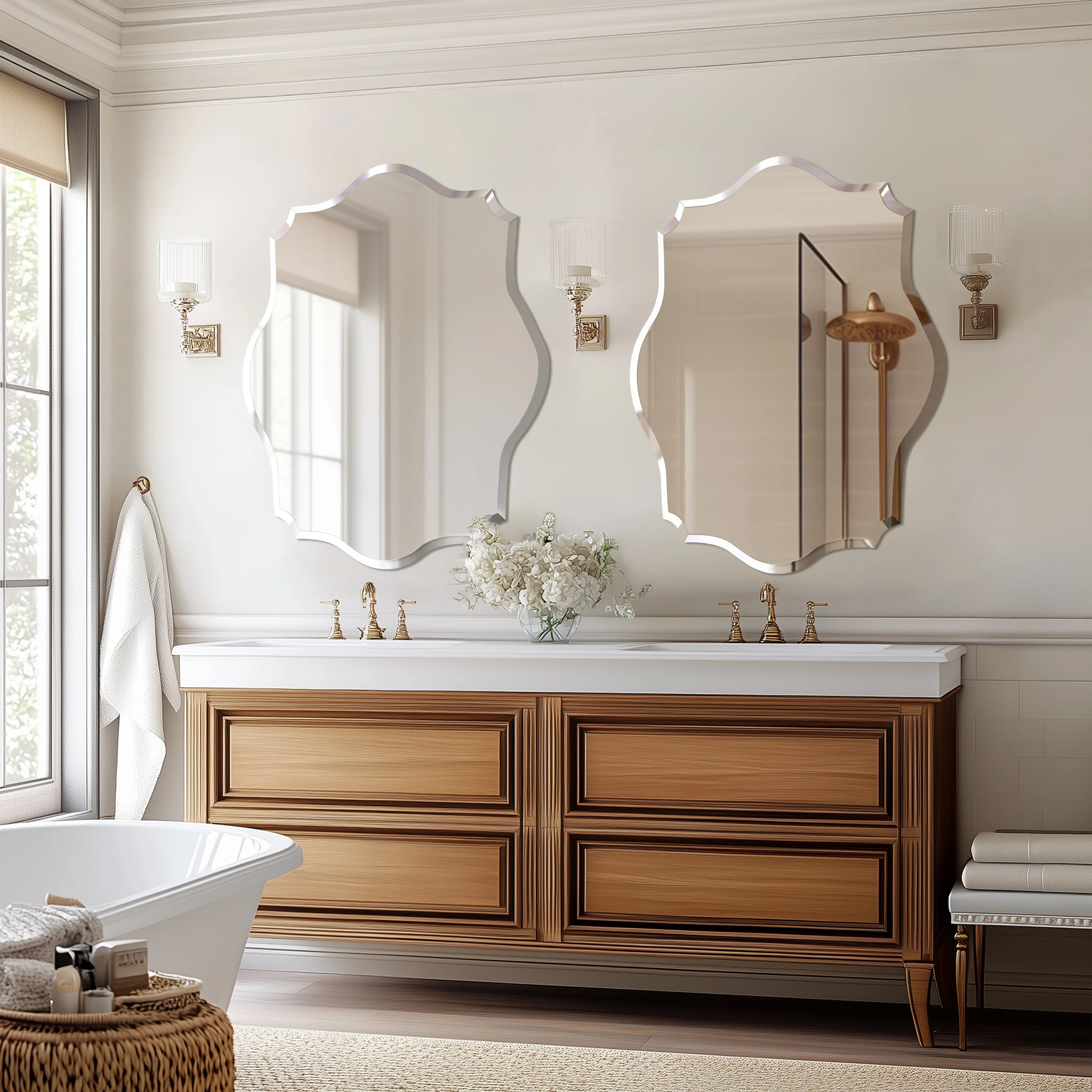 Scalloped Frameless Beveled Wall Mirror