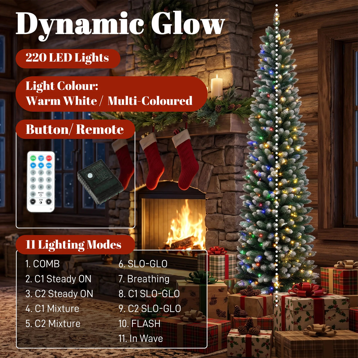 Icebeam dual-color LED lighting and frosted foliage detail